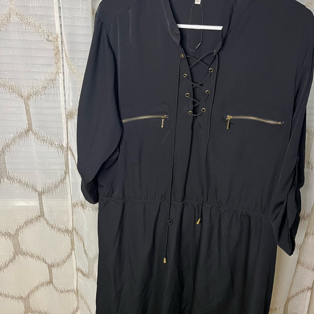 Speed Control Black Long Sleeve Dress with Lace-Up Front